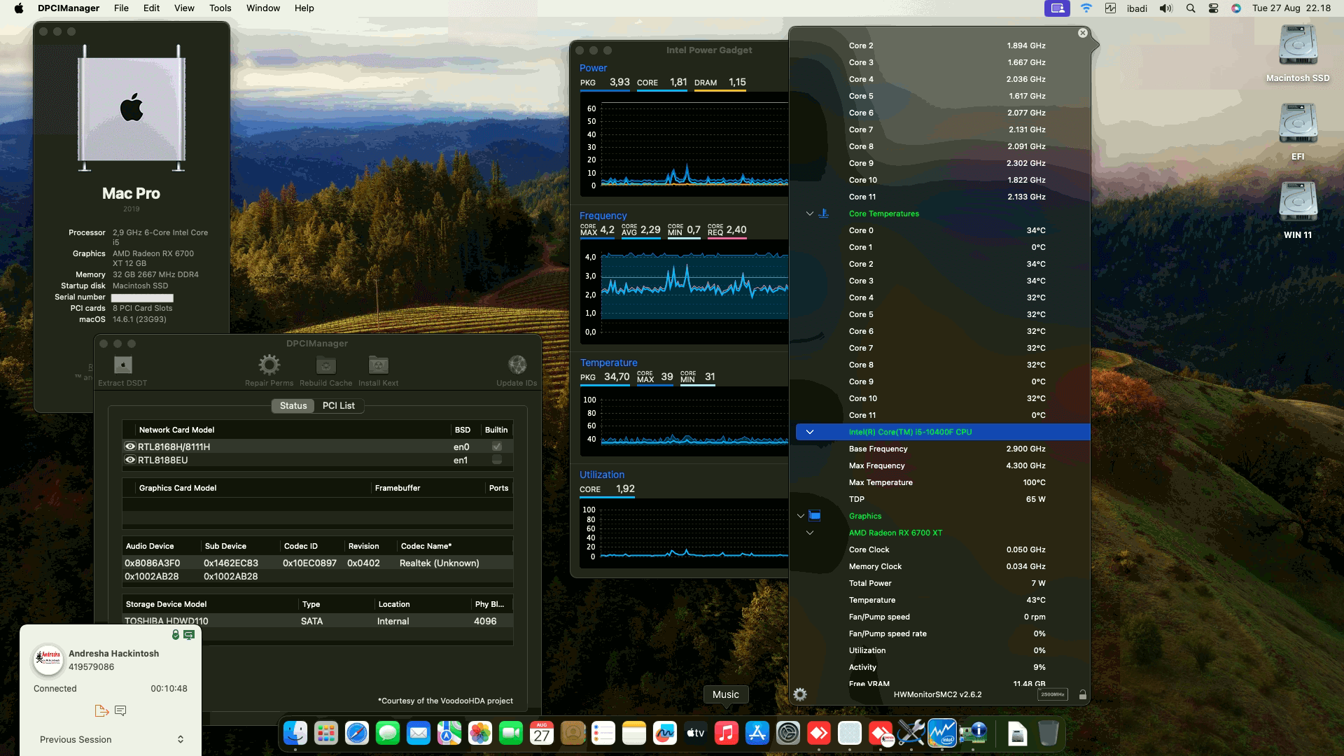 Success Hackintosh macOS Sonoma 14.6.1 Build 23G93 in MSI MAG B460M Bazooka + Intel Core i5 10400F + MSI RX 6700 XT